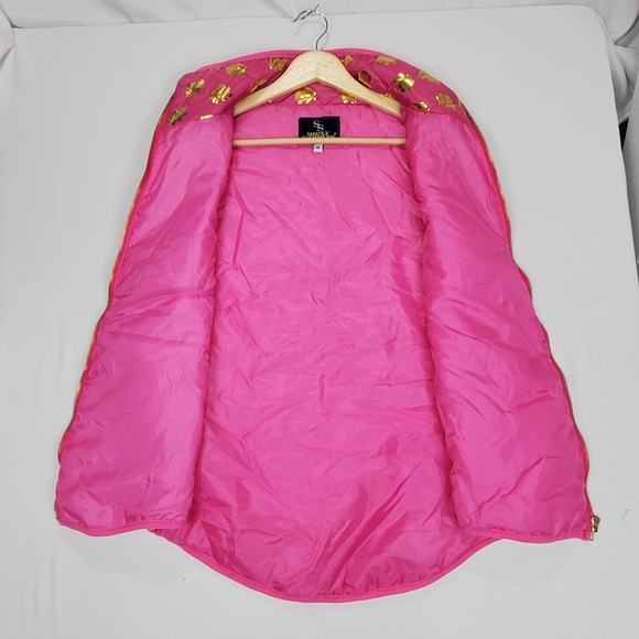 Simply Southern Pink Puffer Vest with Gold Elephant Pattern Size Medium - Picture 7 of 16